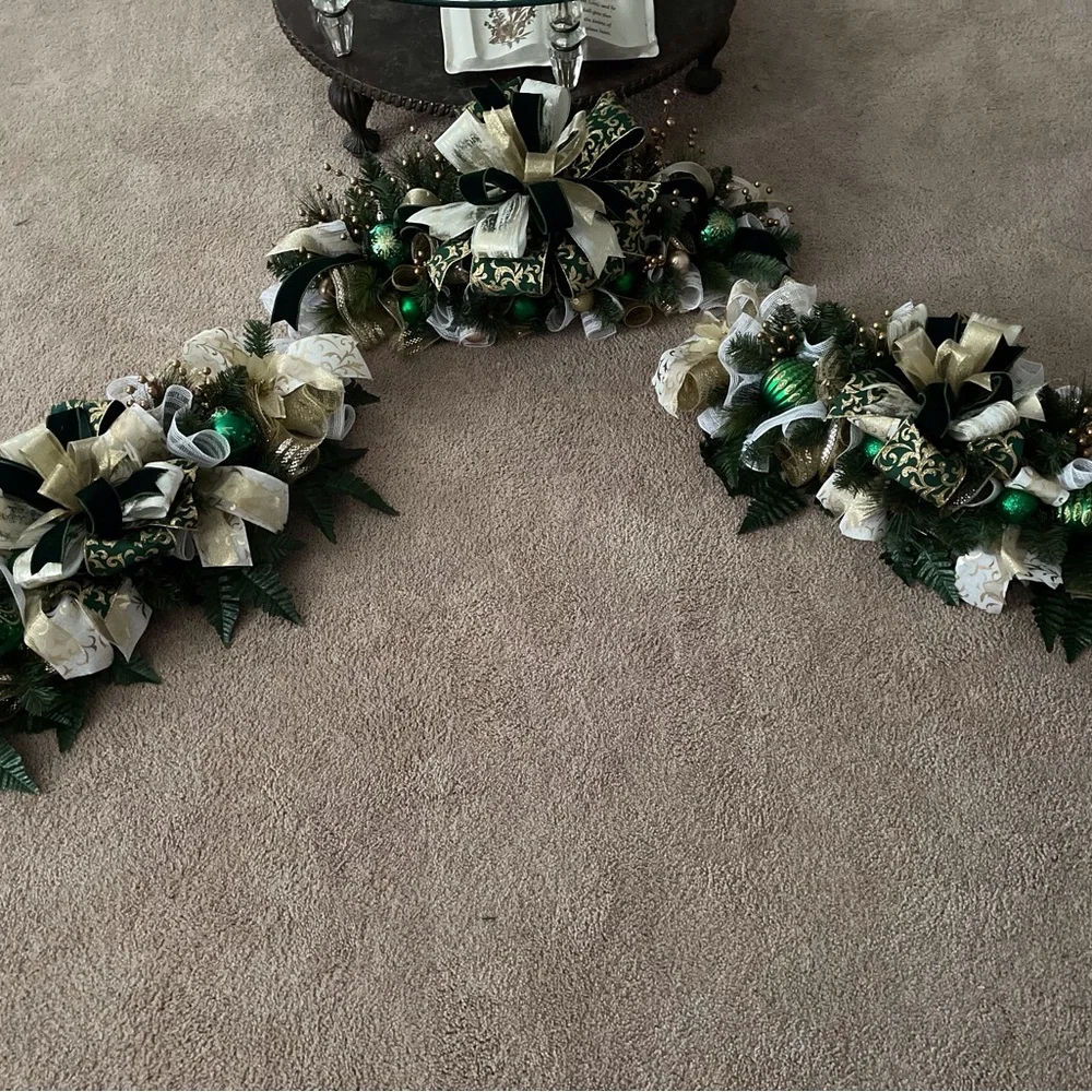 Elegant Three Piece Holiday Garland with Gold and Green Accents
